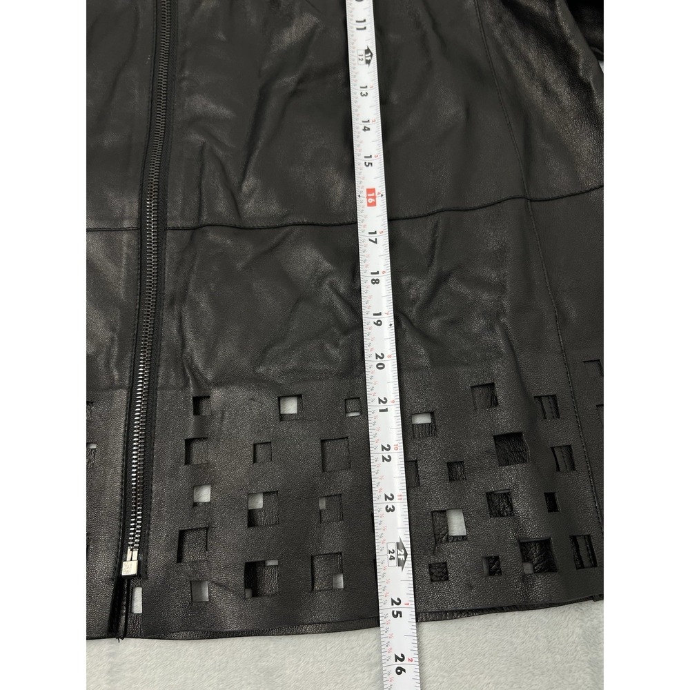 Lafayette 148 New York Laser Cut 100% Leather Front Full Zipper Jacket Size XL - Picture 9 of 13